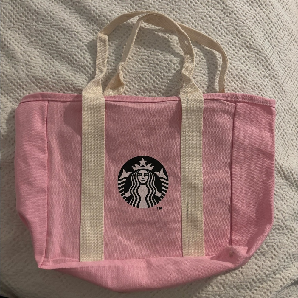 Cute little pink canvas Starbucks bag